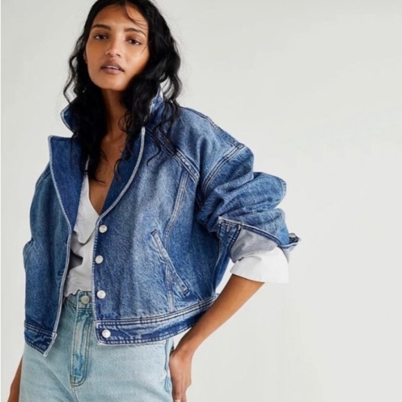 Free People Jackets & Blazers - Free People We The Free Now or Never Cropped Denim Trucker Jacket Small